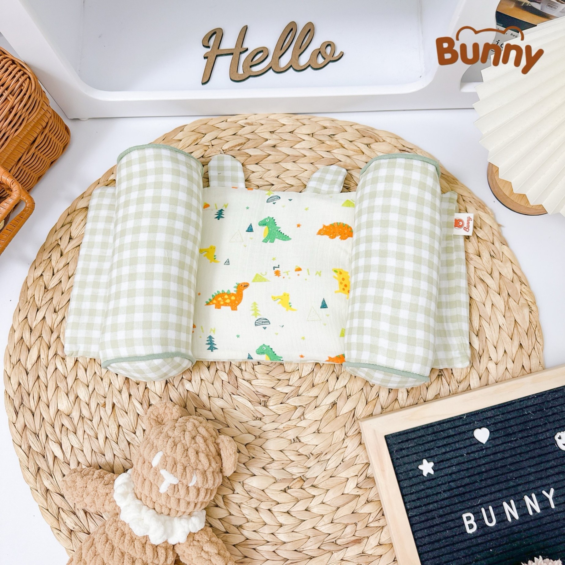 Gối định hình đầu cho bé Bunny vải xô Muslin cao cấp, gối chống méo đầu, gối chặn đa năng cho trẻ sơ sinh