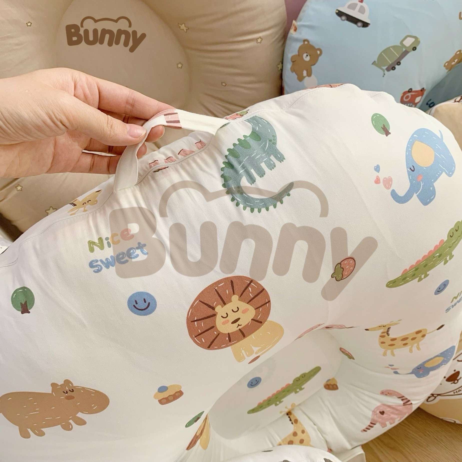 Gối chống trào ngược cho bé Bunny cao cấp vải Cotton Hàn chống nôn trớ an toàn cho bé kích thước 70x70x20cm