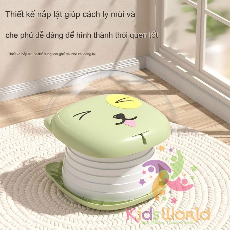 Bô vệ sinh cho bé gấp gọn di động KidAndMom 2in1 hình mèo kiêm ghế ngồi chịu tải 50kg tiện dụng đi du lịch, dùng trên ô tô