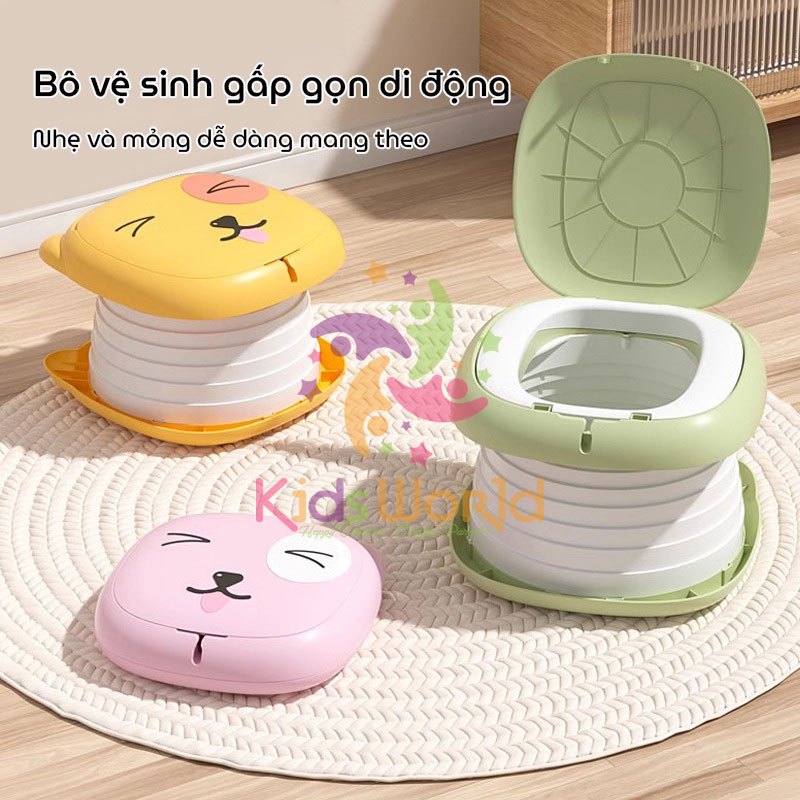 Bô vệ sinh cho bé gấp gọn di động KidAndMom 2in1 hình mèo kiêm ghế ngồi chịu tải 50kg tiện dụng đi du lịch, dùng trên ô tô