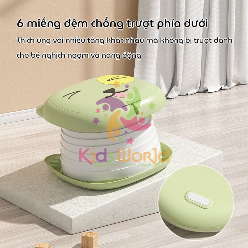 Bô vệ sinh cho bé gấp gọn di động KidAndMom 2in1 hình mèo kiêm ghế ngồi chịu tải 50kg tiện dụng đi du lịch, dùng trên ô tô