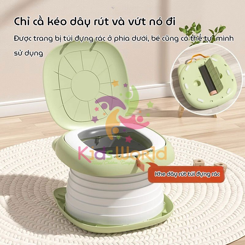 Bô vệ sinh cho bé gấp gọn di động KidAndMom 2in1 hình mèo kiêm ghế ngồi chịu tải 50kg tiện dụng đi du lịch, dùng trên ô tô