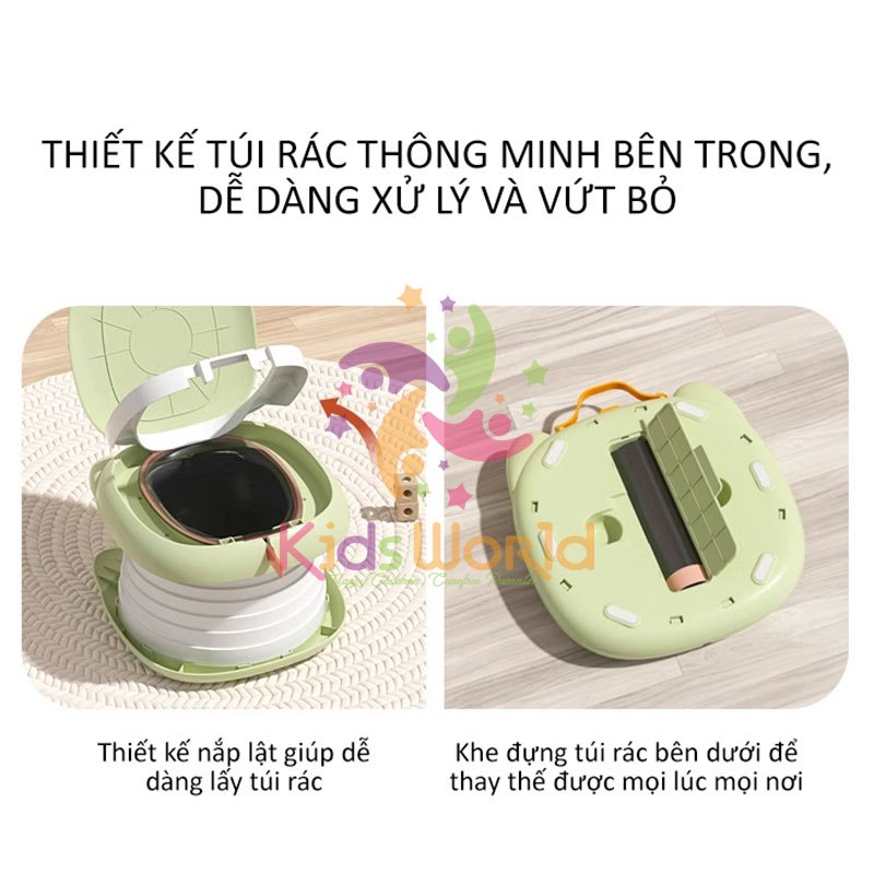 Bô vệ sinh cho bé gấp gọn di động KidAndMom 2in1 hình mèo kiêm ghế ngồi chịu tải 50kg tiện dụng đi du lịch, dùng trên ô tô