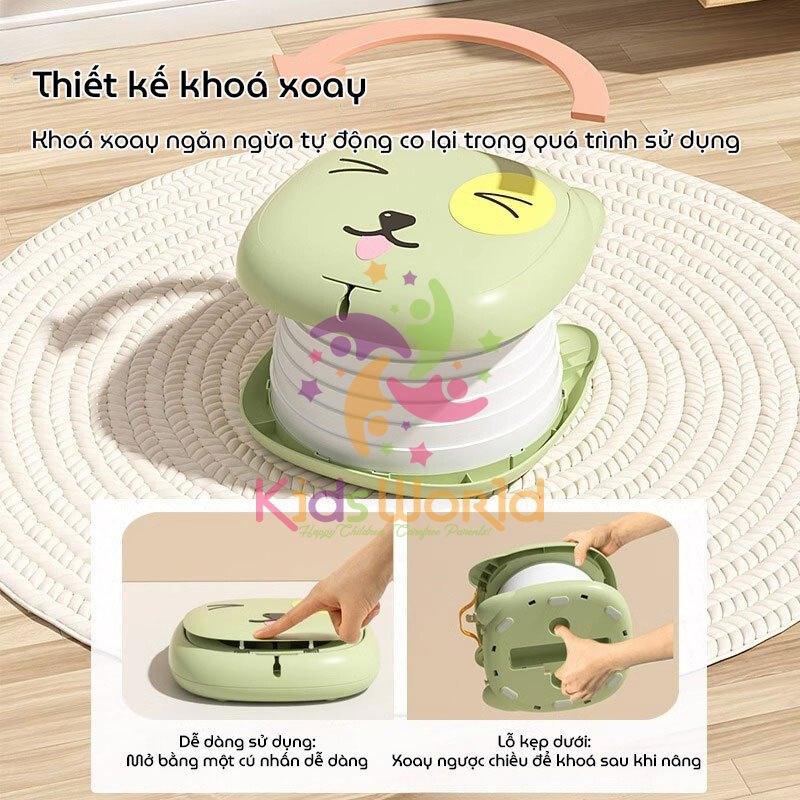 Bô vệ sinh cho bé gấp gọn di động KidAndMom 2in1 hình mèo kiêm ghế ngồi chịu tải 50kg tiện dụng đi du lịch, dùng trên ô tô