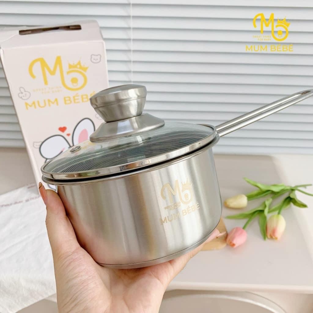 Nồi nấu cháo ăn dặm cho bé Mumbebe size 14cm, 16cm chất liệu Inox 304, quánh nấu đồ ăn dặm cho bé dùng mọi loại bếp