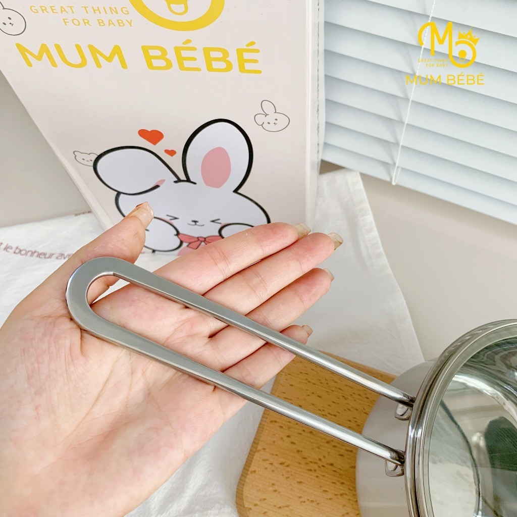 Nồi nấu cháo ăn dặm cho bé Mumbebe size 14cm, 16cm chất liệu Inox 304, quánh nấu đồ ăn dặm cho bé dùng mọi loại bếp