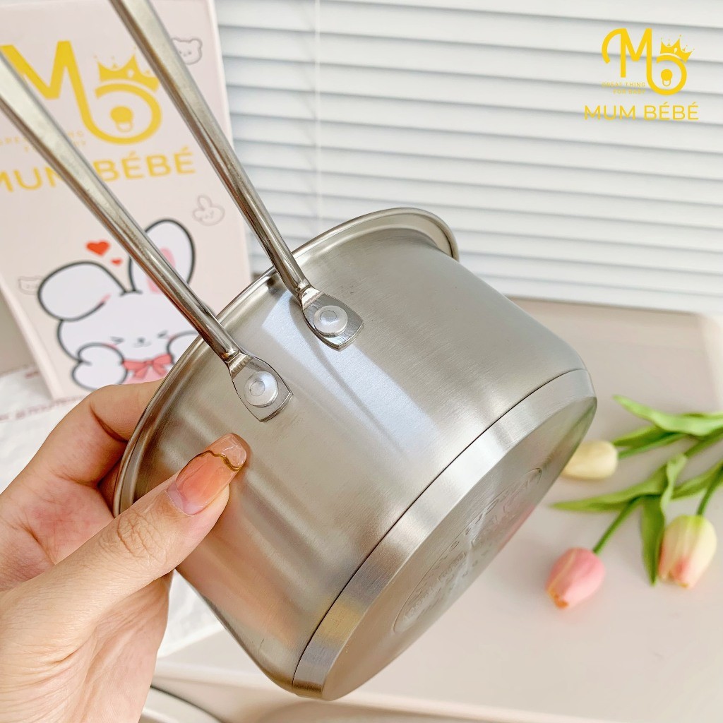 Nồi nấu cháo ăn dặm cho bé Mumbebe size 14cm, 16cm chất liệu Inox 304, quánh nấu đồ ăn dặm cho bé dùng mọi loại bếp