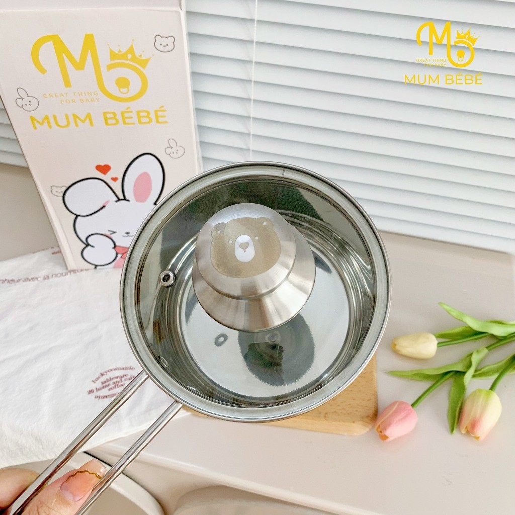 Nồi nấu cháo ăn dặm cho bé Mumbebe size 14cm, 16cm chất liệu Inox 304, quánh nấu đồ ăn dặm cho bé dùng mọi loại bếp