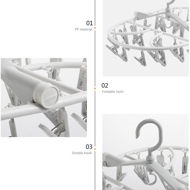 Móc chùm nhựa gấp gọn móc kẹp phơi quần áo nhỏ, tất, đồ em bé trẻ sơ sinh đa năng 24 kẹp, 32 kẹp