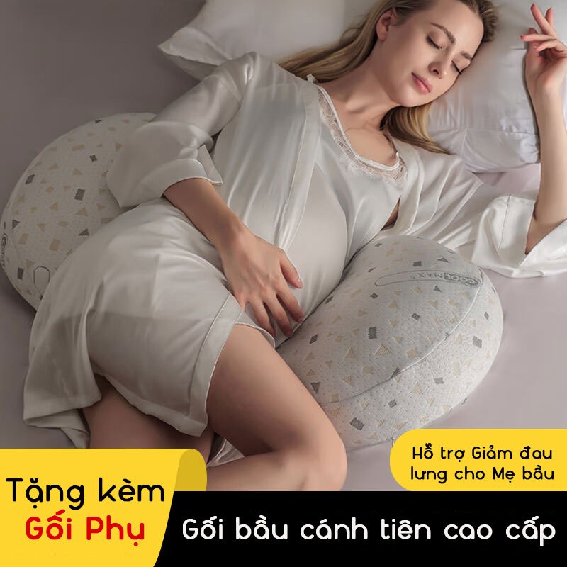 Gối bầu cánh tiên Oogaa giảm tối đa đau lưng, nâng đỡ vùng bụng hỗ trợ mẹ và bé ngủ ngon giấc tặng kèm gối phụ