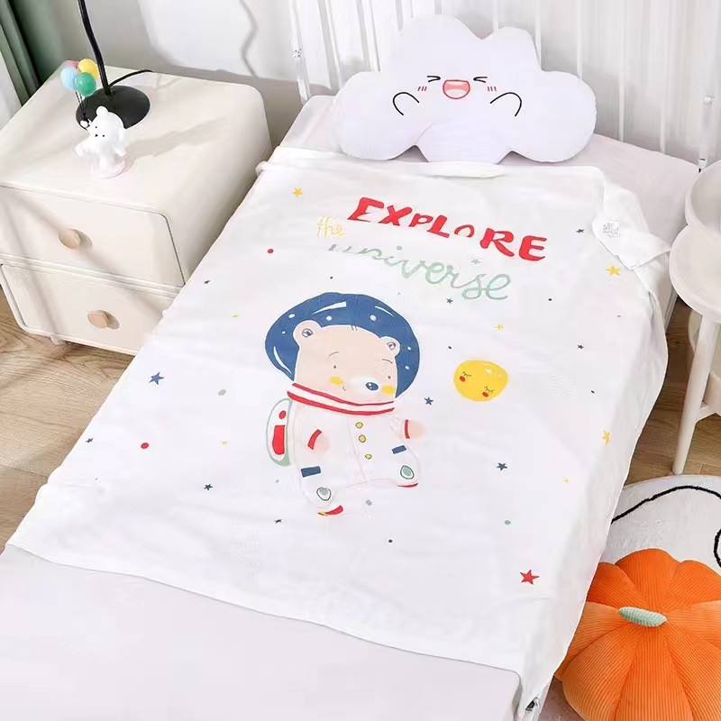 Chăn lụa sợi tre cho bé vải Cotton mềm mại thoáng mát phù hợp đắp cho bé nằm điều hòa mùa hè