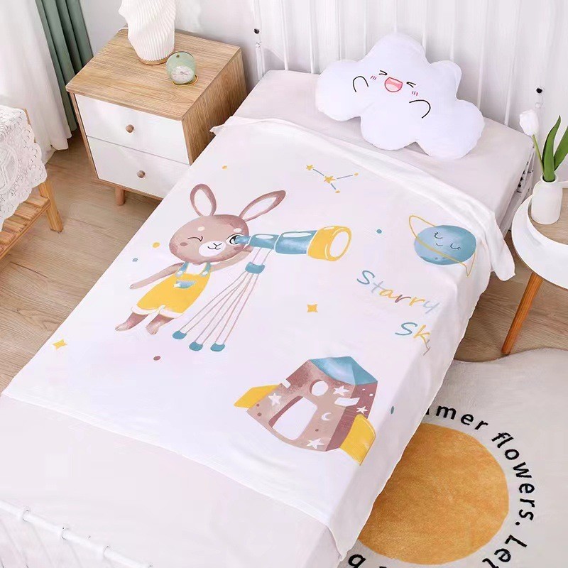 Chăn lụa sợi tre cho bé vải Cotton mềm mại thoáng mát phù hợp đắp cho bé nằm điều hòa mùa hè