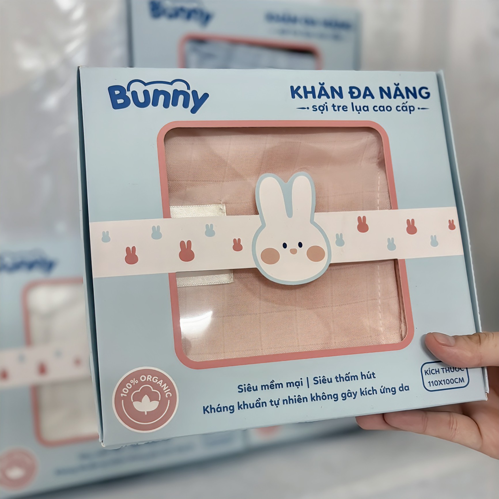 Khăn sợi tre lụa cho bé Bunny đa năng làm khăn tắm, khăn quấn, chăn đắp điều hoà, mềm mịn thoáng nhẹ, an toàn với làn da nhạy cảm kích thước 110x100cm