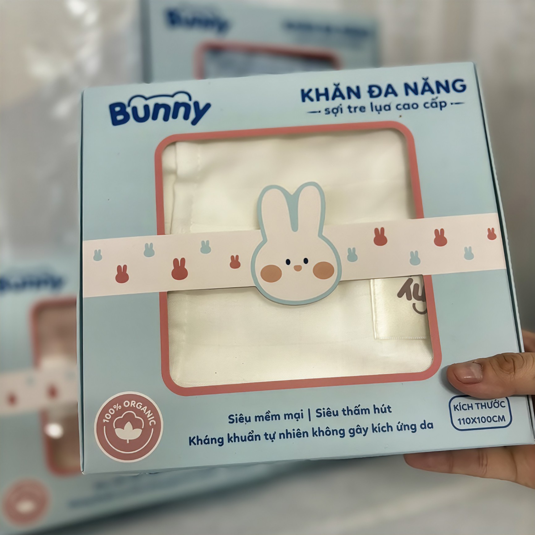 Khăn sợi tre lụa cho bé Bunny đa năng làm khăn tắm, khăn quấn, chăn đắp điều hoà, mềm mịn thoáng nhẹ, an toàn với làn da nhạy cảm kích thước 110x100cm