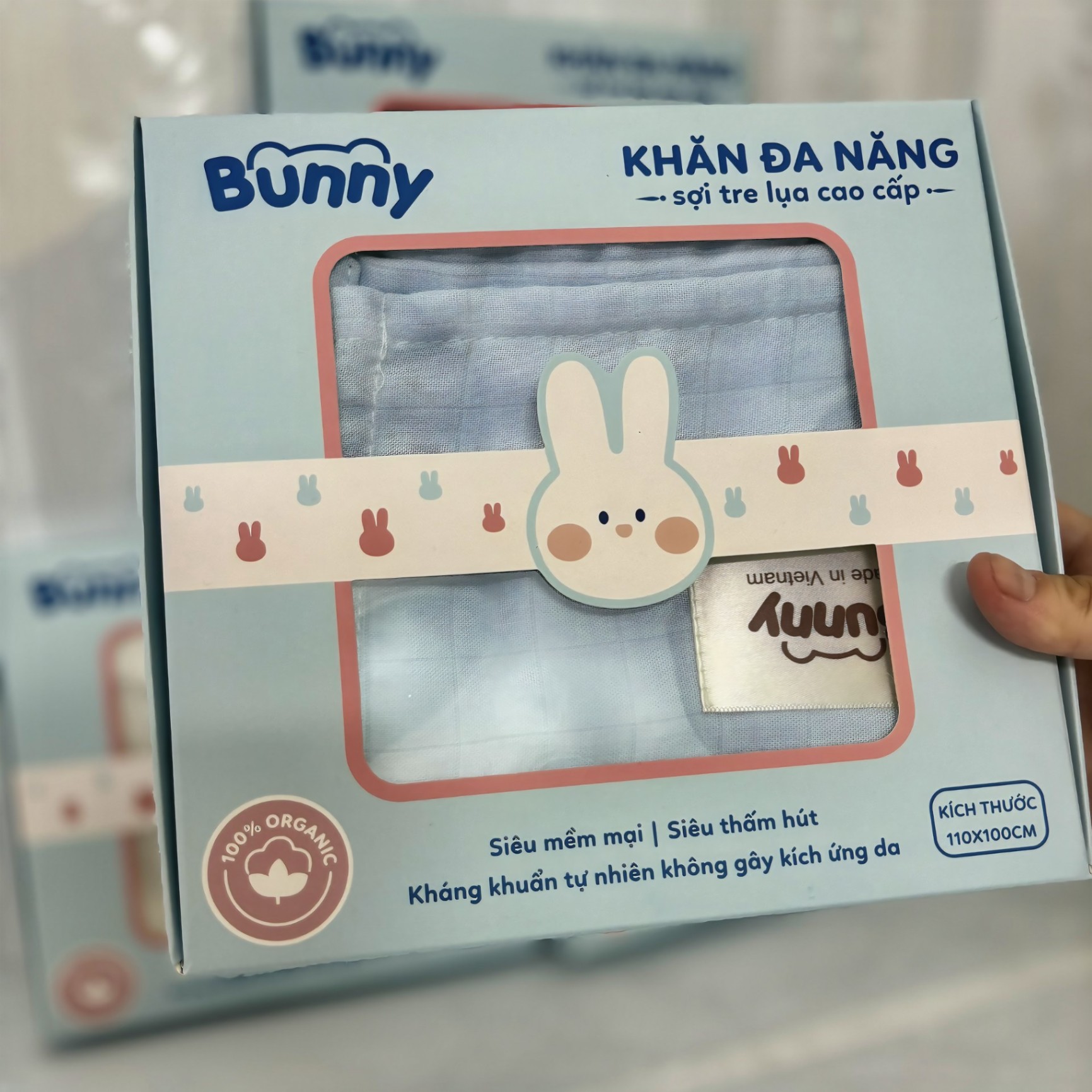 Khăn sợi tre lụa cho bé Bunny đa năng làm khăn tắm, khăn quấn, chăn đắp điều hoà, mềm mịn thoáng nhẹ, an toàn với làn da nhạy cảm kích thước 110x100cm