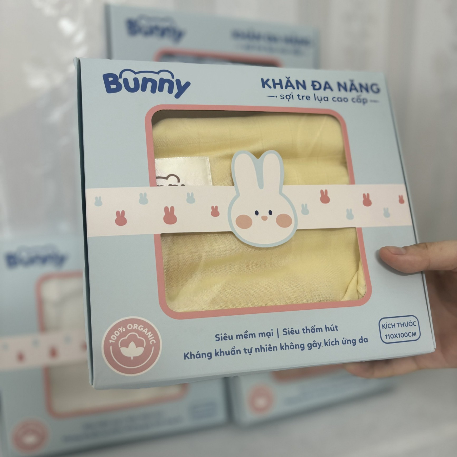 Khăn sợi tre lụa cho bé Bunny đa năng làm khăn tắm, khăn quấn, chăn đắp điều hoà, mềm mịn thoáng nhẹ, an toàn với làn da nhạy cảm kích thước 110x100cm