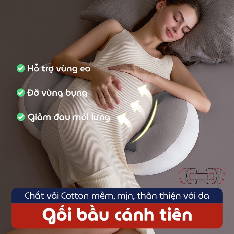 Gối bầu cánh tiên cao cấp Kidsworld vải nhung giảm tối đa đau lưng, tặng kèm gối phụ, hỗ trợ mẹ và bé ngủ ngon giấc