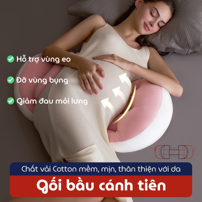 Gối bầu cánh tiên cao cấp Kidsworld vải nhung giảm tối đa đau lưng, tặng kèm gối phụ, hỗ trợ mẹ và bé ngủ ngon giấc