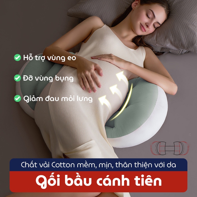 Gối bầu cánh tiên cao cấp Kidsworld vải nhung giảm tối đa đau lưng, tặng kèm gối phụ, hỗ trợ mẹ và bé ngủ ngon giấc