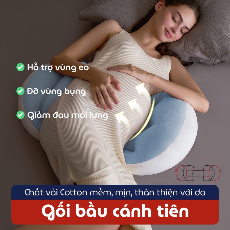 Gối bầu cánh tiên cao cấp Kidsworld vải nhung giảm tối đa đau lưng, tặng kèm gối phụ, hỗ trợ mẹ và bé ngủ ngon giấc