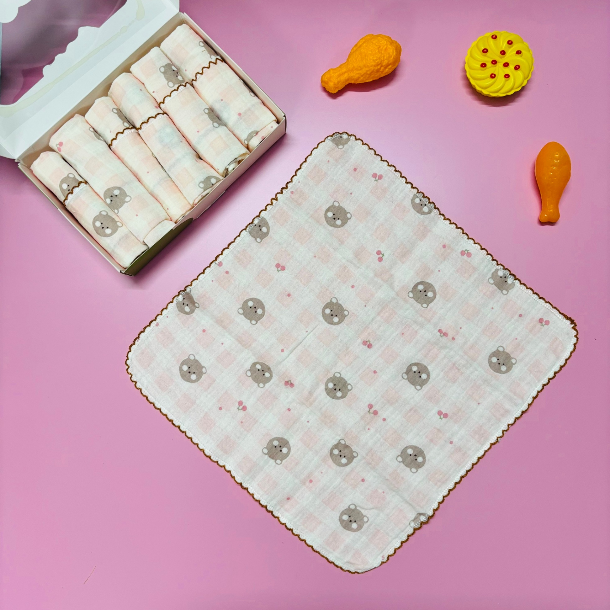 Set 6 khăn sữa vải xô Muslin Bunny 100% Organic 2 lớp dày dặn, thấm hút, kháng khuẩn siêu mềm mịn cho bé sơ sinh