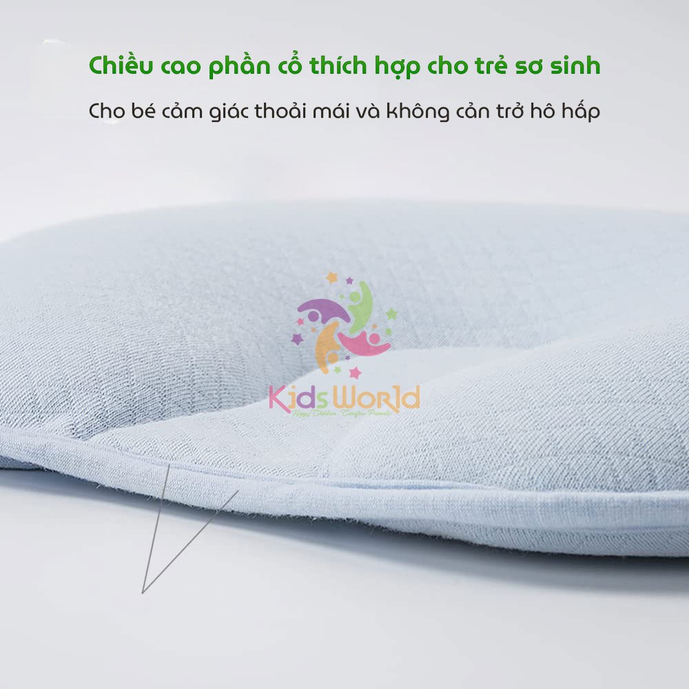 Gối cao su non chống bẹp đầu, méo đầu, định hình đầu hình tai gấu KidsWorld cho bé từ 0-12 tháng tuổi, mềm mịn, thoáng khí an toàn cho bé