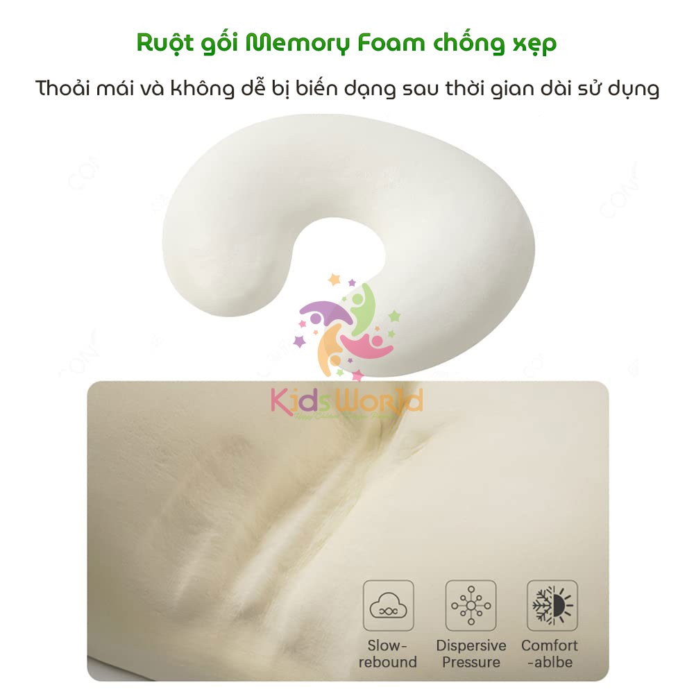 Gối cao su non chống bẹp đầu, méo đầu, định hình đầu hình tai gấu KidsWorld cho bé từ 0-12 tháng tuổi, mềm mịn, thoáng khí an toàn cho bé