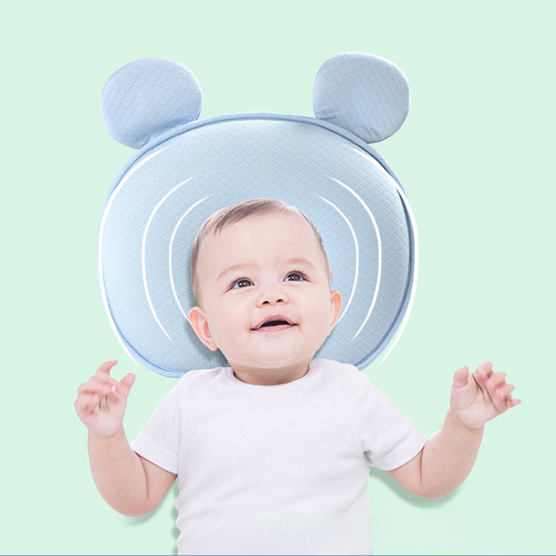 Gối cao su non chống bẹp đầu, méo đầu, định hình đầu hình tai gấu KidsWorld cho bé từ 0-12 tháng tuổi, mềm mịn, thoáng khí an toàn cho bé