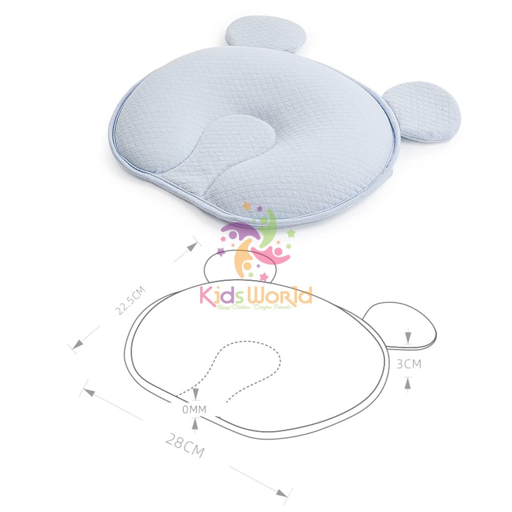 Gối cao su non chống bẹp đầu, méo đầu, định hình đầu hình tai gấu KidsWorld cho bé từ 0-12 tháng tuổi, mềm mịn, thoáng khí an toàn cho bé