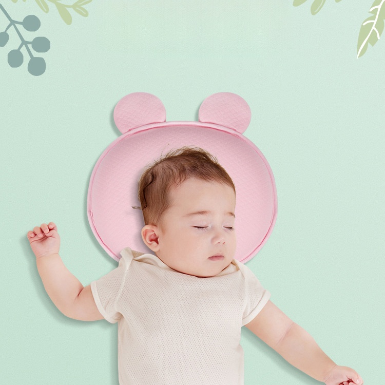 Gối cao su non chống bẹp đầu, méo đầu, định hình đầu hình tai gấu KidsWorld cho bé từ 0-12 tháng tuổi, mềm mịn, thoáng khí an toàn cho bé