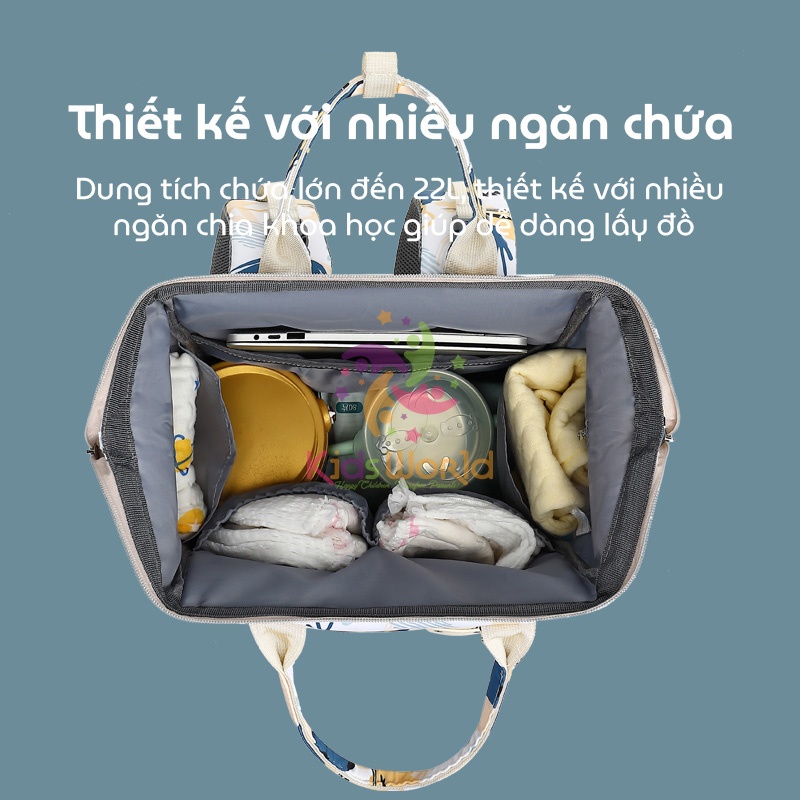 Balo bỉm sữa đựng đồ cho mẹ bé Monesa Mommy Bag giữ nhiệt bình sữa, tích hợp cổng sạc USB, nhiều ngăn đa năng, chống thấm nước