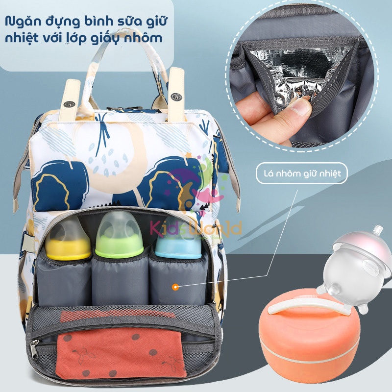 Balo bỉm sữa đựng đồ cho mẹ bé Monesa Mommy Bag giữ nhiệt bình sữa, tích hợp cổng sạc USB, nhiều ngăn đa năng, chống thấm nước