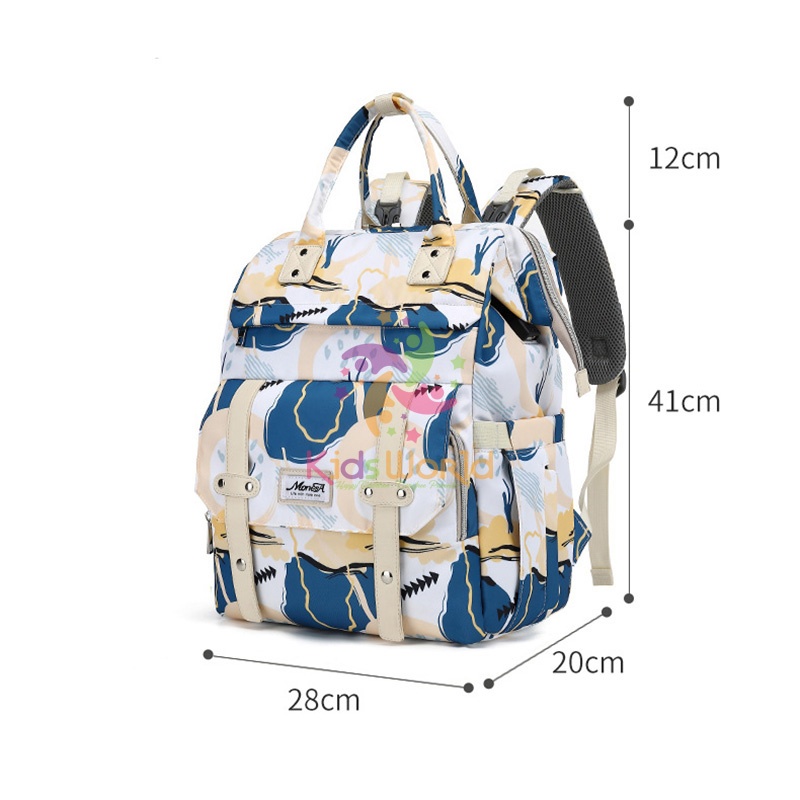 Balo bỉm sữa đựng đồ cho mẹ bé Monesa Mommy Bag giữ nhiệt bình sữa, tích hợp cổng sạc USB, nhiều ngăn đa năng, chống thấm nước