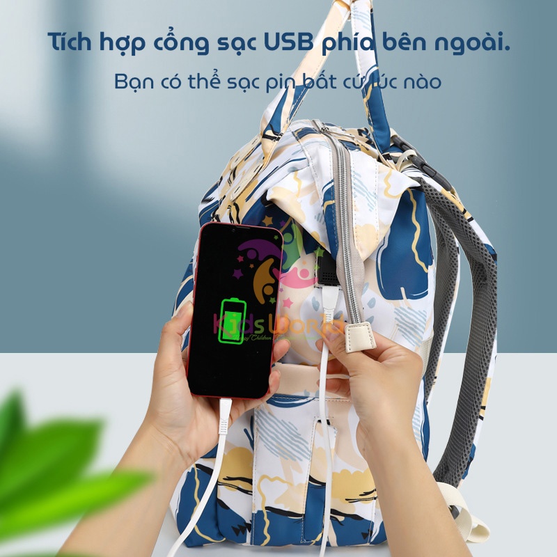 Balo bỉm sữa đựng đồ cho mẹ bé Monesa Mommy Bag giữ nhiệt bình sữa, tích hợp cổng sạc USB, nhiều ngăn đa năng, chống thấm nước