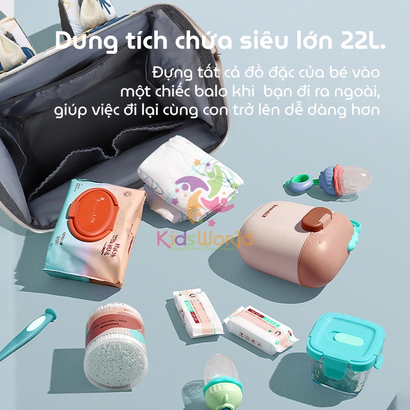 Balo bỉm sữa đựng đồ cho mẹ bé Monesa Mommy Bag giữ nhiệt bình sữa, tích hợp cổng sạc USB, nhiều ngăn đa năng, chống thấm nước