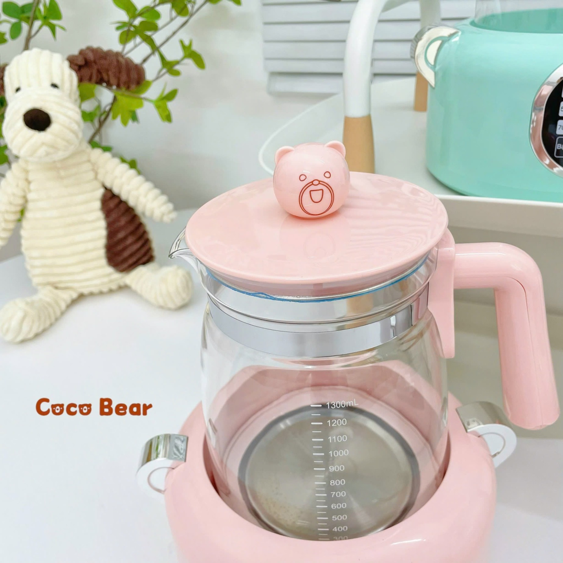 Máy đun nước pha sữa cho bé Coco Bear có remote điều khiển từ xa, giữ nhiệt đến 72 giờ, dung tích 1300ml, khử clo, tích hợp đèn led sử dụng ban đêm