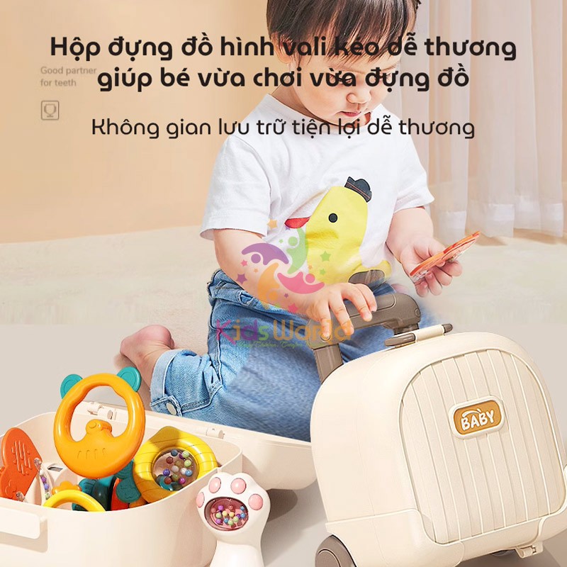 Bộ đồ chơi xúc xắc gặm nướu cho bé 10 chi tiết BABY hộp đựng vali kéo dễ thương cao cấp, có thể tiệt trùng