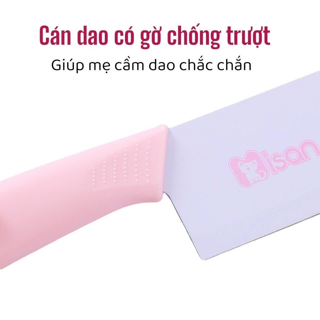 Bộ dao kéo thớt chế biến đồ ăn dặm cho bé Misan 7 chi tiết cao cấp họa tiết đáng yêu chống rỉ