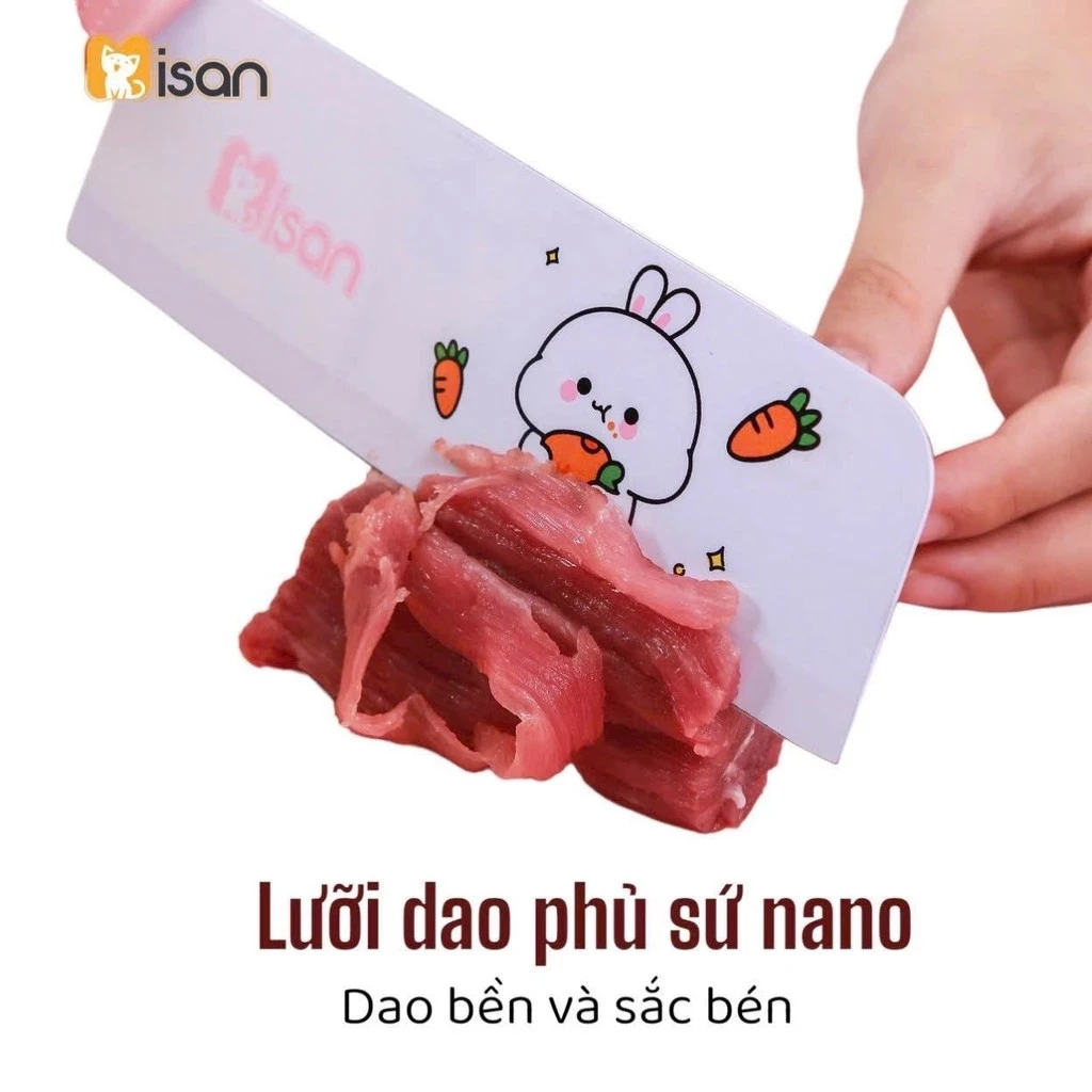 Bộ dao kéo thớt chế biến đồ ăn dặm cho bé Misan 7 chi tiết cao cấp họa tiết đáng yêu chống rỉ