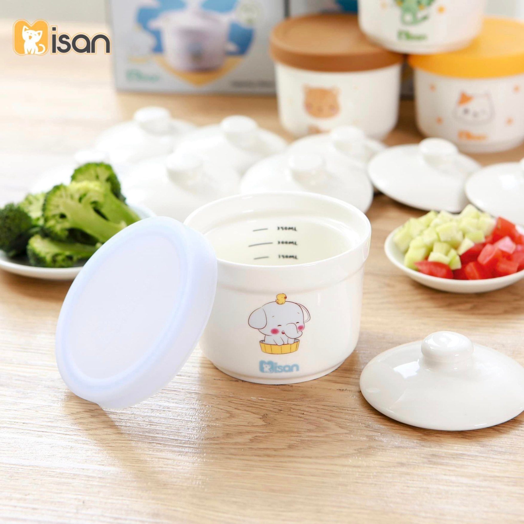 Hũ sứ Misan có vạch chia ml kèm 2 nắp dùng chưng yến, hấp cách thuỷ, trữ đông đồ ăn dung tích 250ml