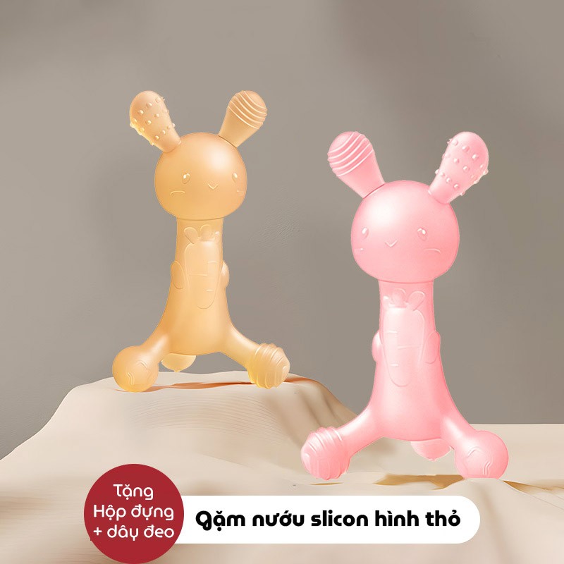 Gặm nướu cho bé sơ sinh hình thỏ cầm tay chất liệu silicone cao cấp