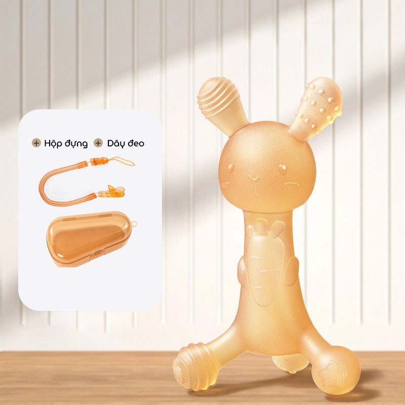 Gặm nướu cho bé sơ sinh hình thỏ cầm tay chất liệu silicone cao cấp