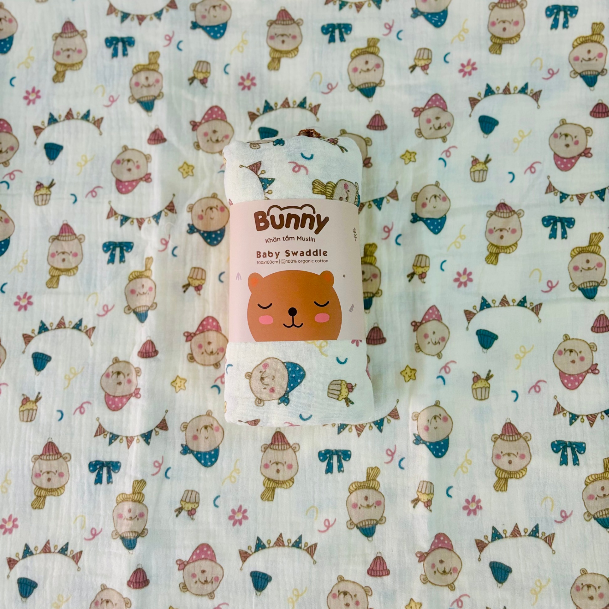 Khăn đa năng cho bé Bunny sợi tre vải xô Muslin 2 lớp làm khăn tắm, khăn quấn, chăn mỏng kích thước 1mx1m