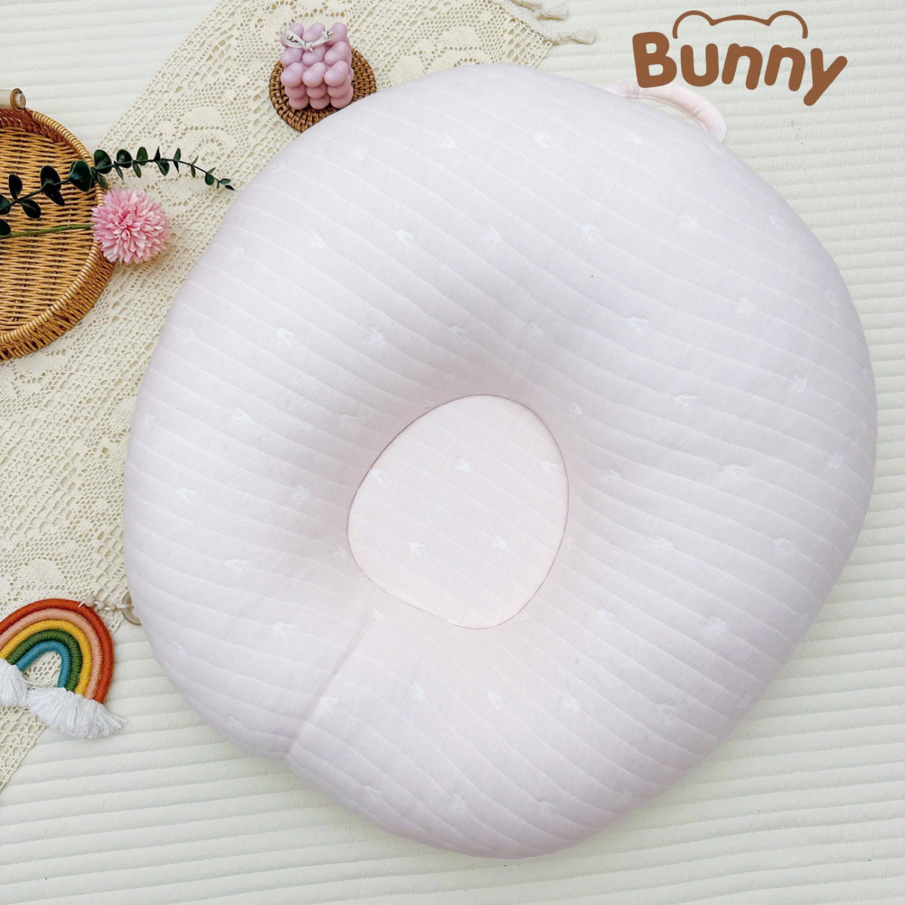 Gối chống trào ngược cho bé Bunny Cotton trần bông Air Mesh cao cấp êm ái 2 mặt thấm hút mồ hôi an toàn cho bé giảm thiểu tình trạng nôn trớ sau ăn