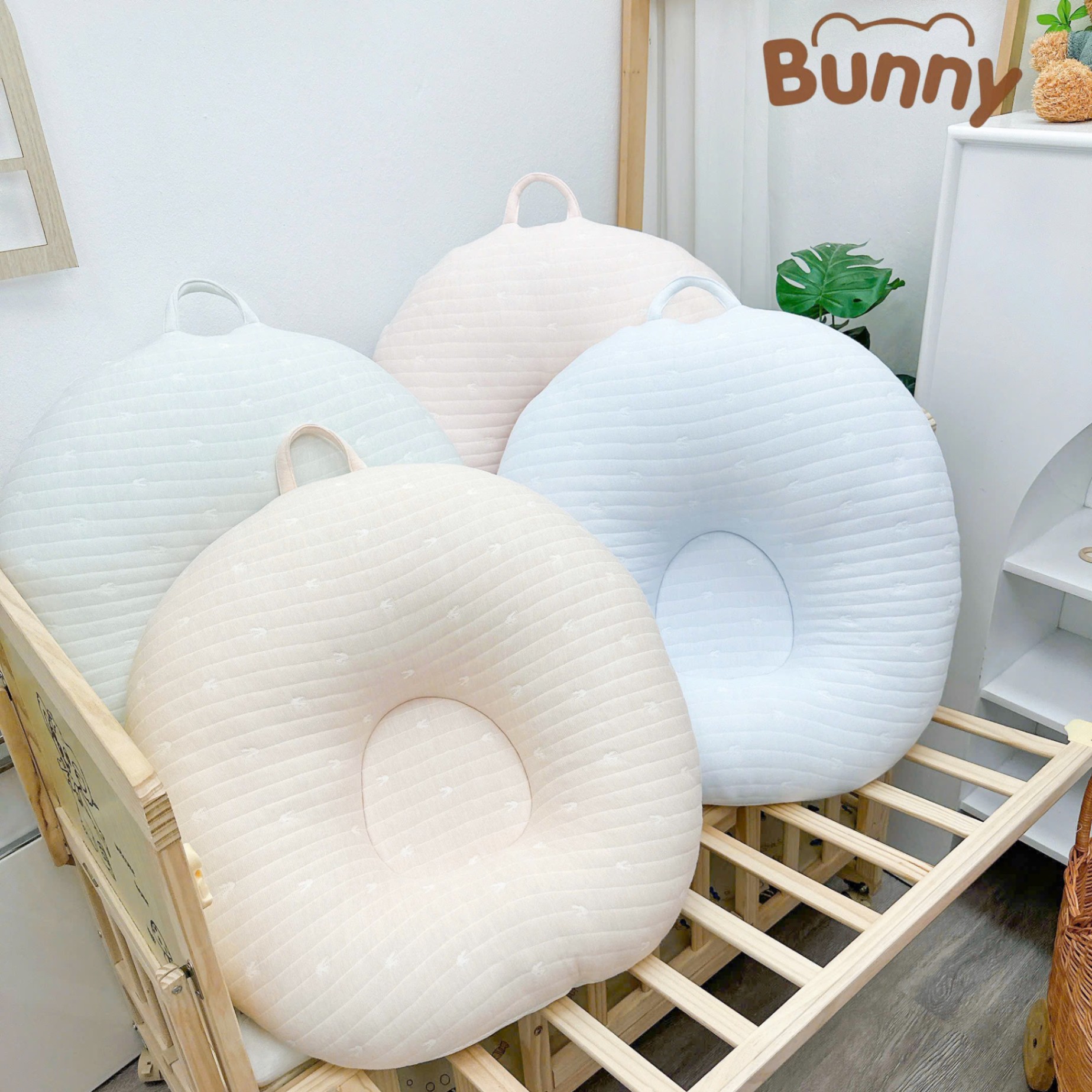 Gối chống trào ngược cho bé Bunny Cotton trần bông Air Mesh cao cấp êm ái 2 mặt thấm hút mồ hôi an toàn cho bé giảm thiểu tình trạng nôn trớ sau ăn