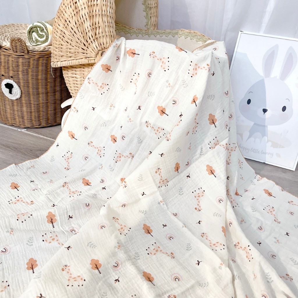 Khăn đa năng cho bé Bunny sợi tre vải xô Muslin 2 lớp làm khăn tắm, khăn quấn, chăn mỏng kích thước 1mx1m