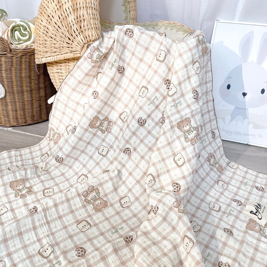 Khăn đa năng cho bé Bunny sợi tre vải xô Muslin 2 lớp làm khăn tắm, khăn quấn, chăn mỏng kích thước 1mx1m