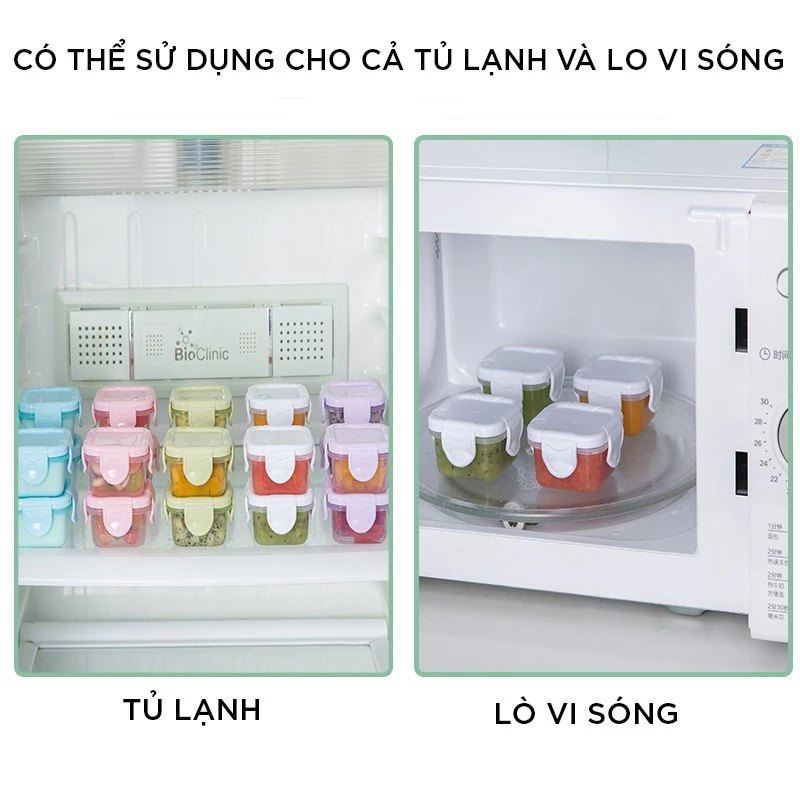 Set 4 Hộp Trữ Đồ Ăn Dặm Cho Bé 60ml, Trữ Đông, Đựng Thức Ăn Có Nắp Đậy Chắc Chắn