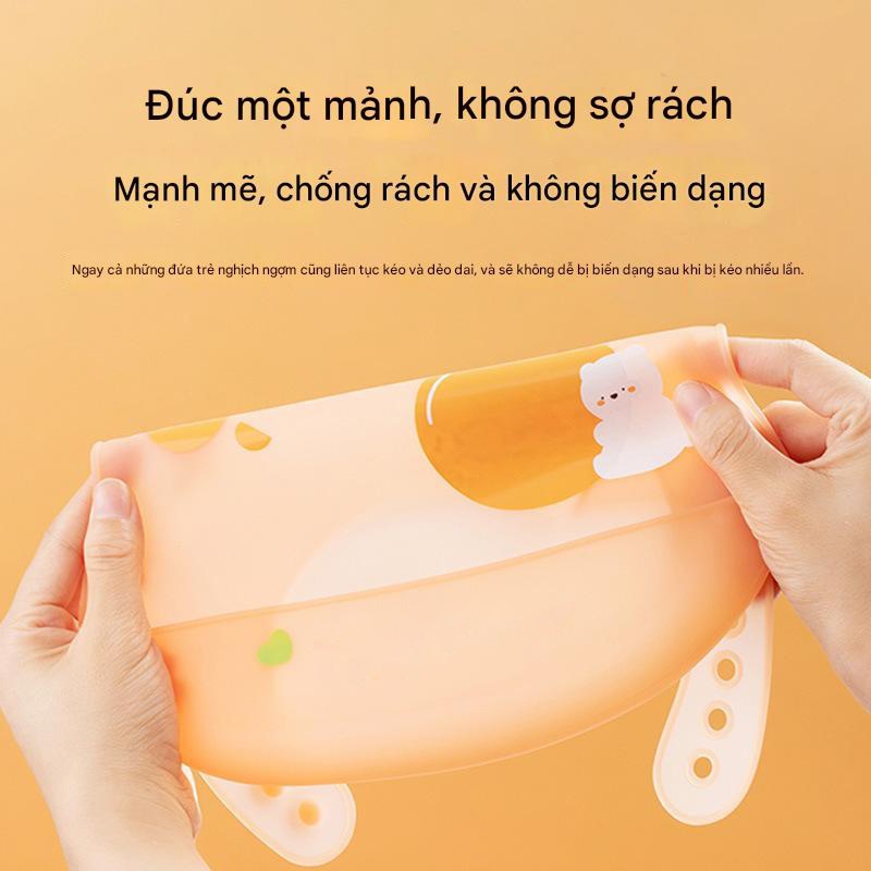 Yếm ăn dặm cho bé silicon 3D trong suốt Lion baby có máng hứng siêu nhẹ chống thấm nước tiện lợi