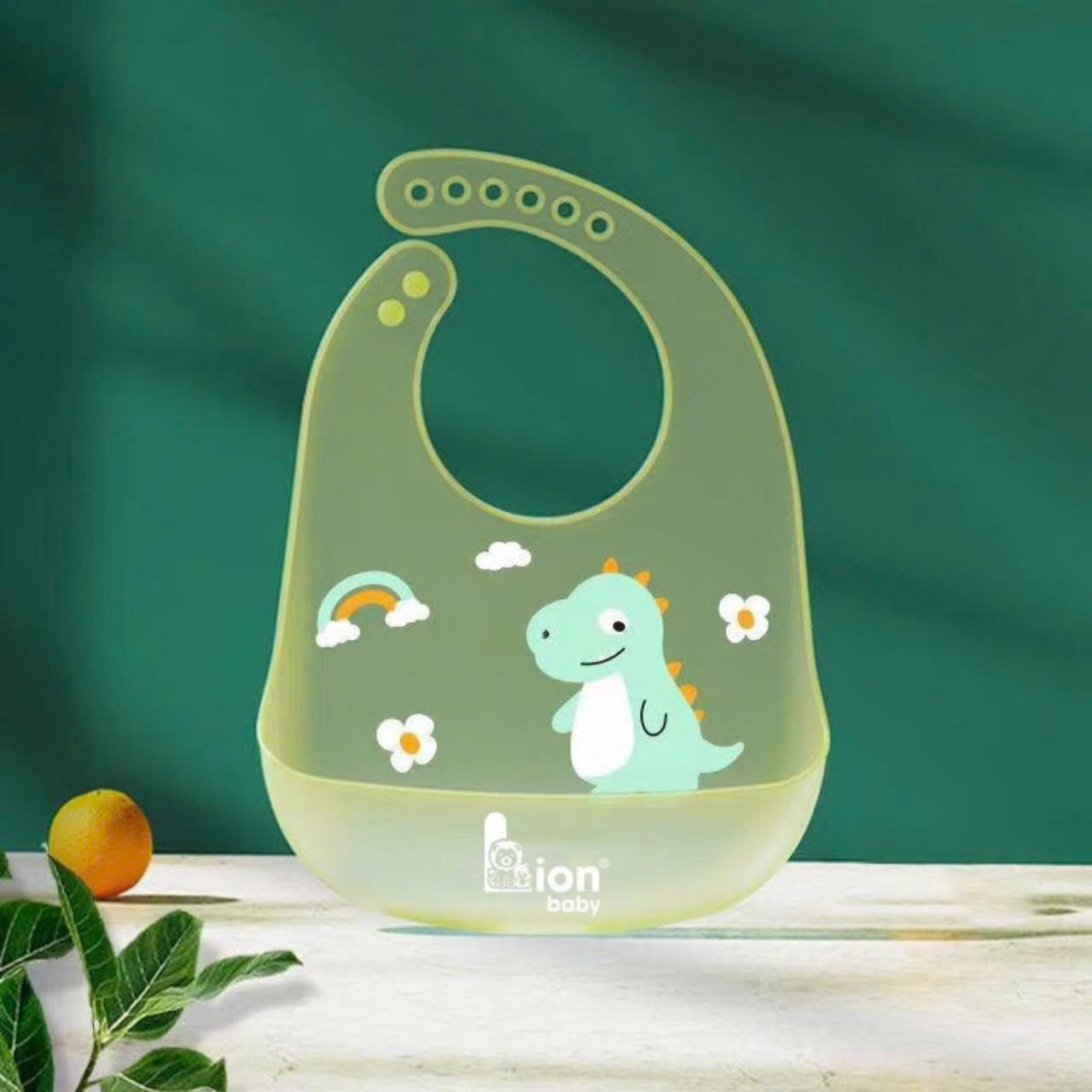 Yếm ăn dặm cho bé silicon 3D trong suốt Lion baby có máng hứng siêu nhẹ chống thấm nước tiện lợi